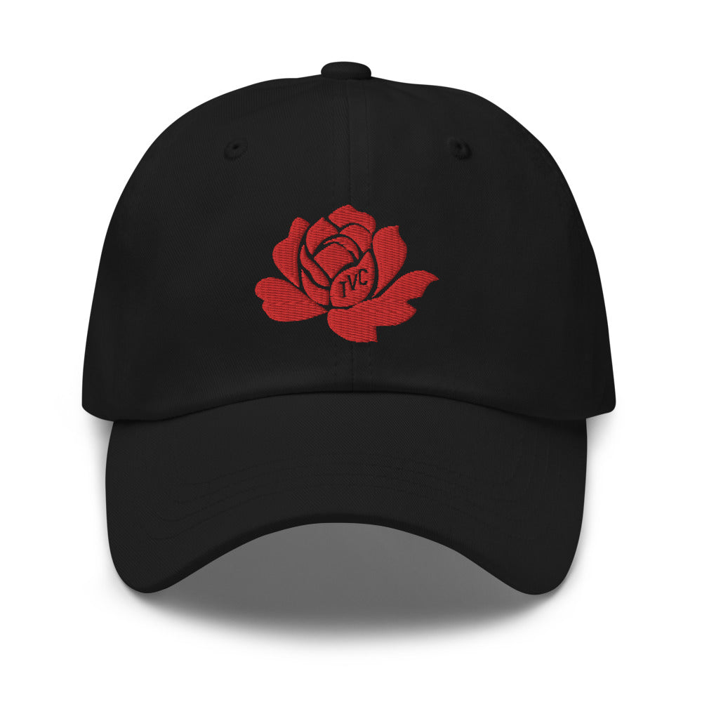 Make a statement year-round with our Roses Endure dad hat. Our beautiful, vibrant red embroidered rose stands out on our black and white cotton hats. Be strong, be resilient, and beautifully endure!