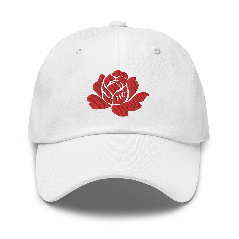 Make a statement year-round with our Roses Endure dad hat. Our beautiful, vibrant red embroidered rose stands out on our black and white cotton hats. Be strong, be resilient, and beautifully endure!