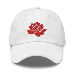 Make a statement year-round with our Roses Endure dad hat. Our beautiful, vibrant red embroidered rose stands out on our black and white cotton hats. Be strong, be resilient, and beautifully endure!